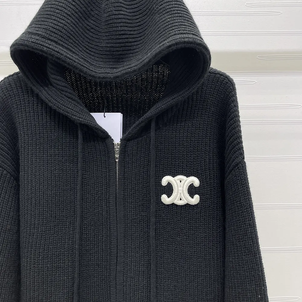Celine Women Hooded Cardigan in Ribbed Wool-Black - image 4