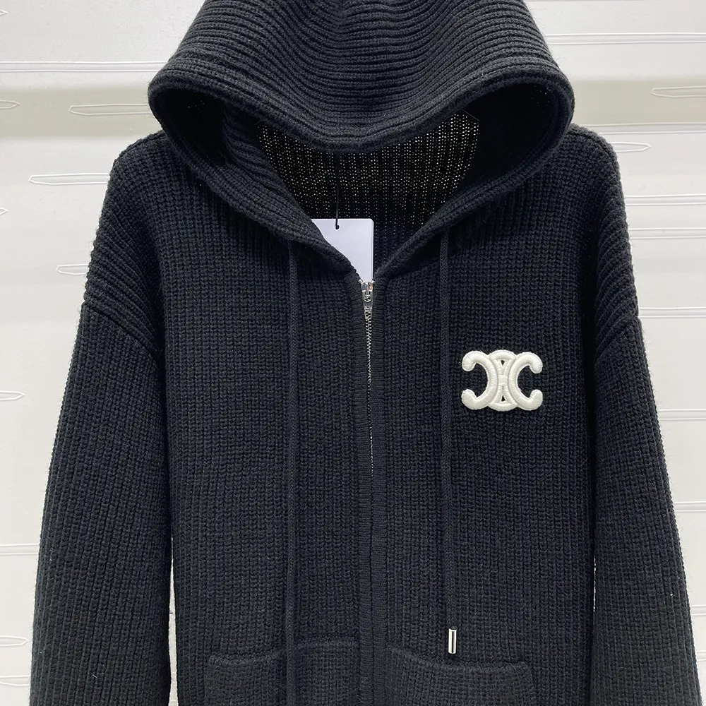 Celine Women Hooded Cardigan in Ribbed Wool-Black - image 5