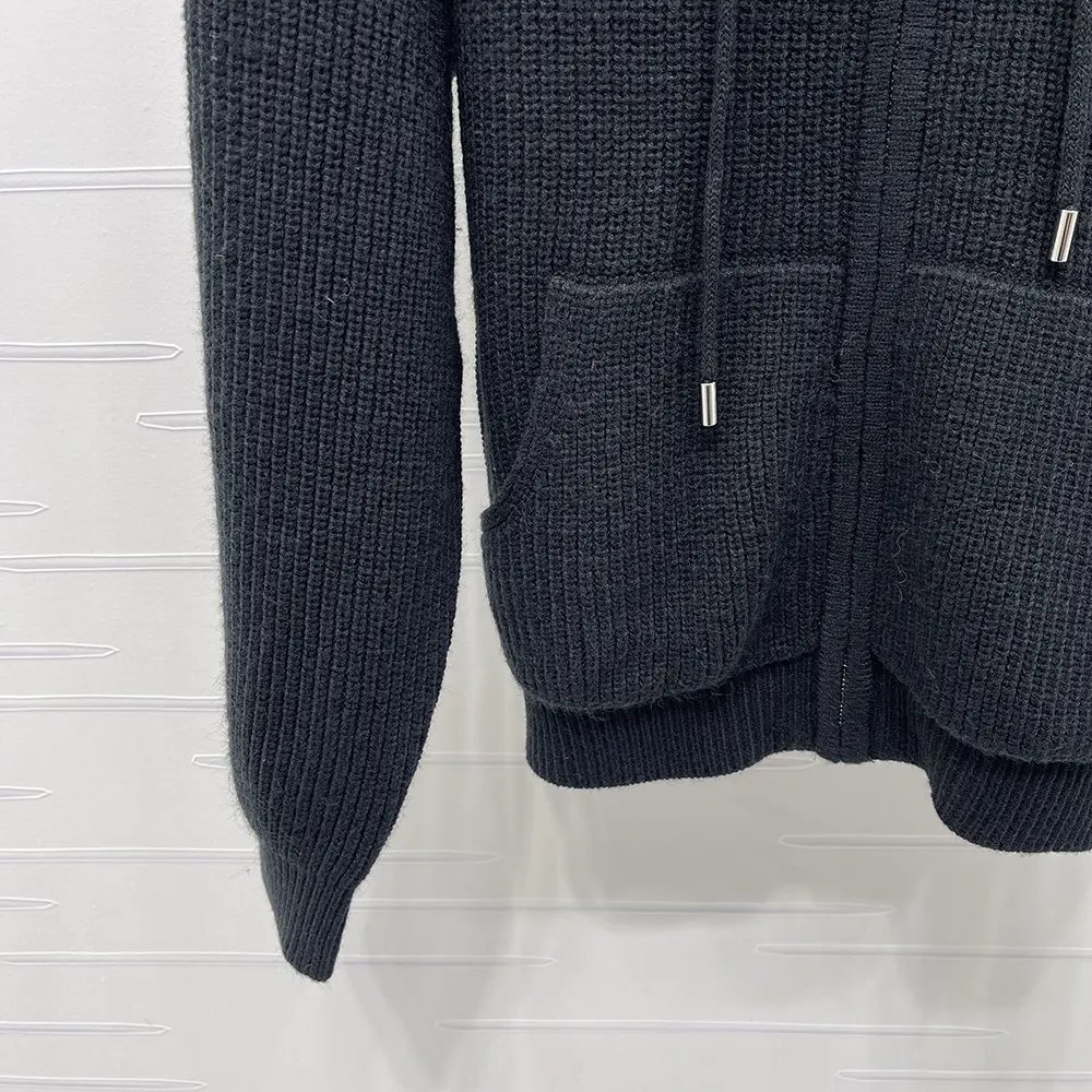 Celine Women Hooded Cardigan in Ribbed Wool-Black - image 9