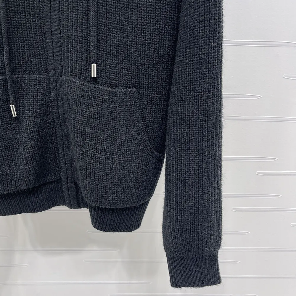 Celine Women Hooded Cardigan in Ribbed Wool-Black - image 8
