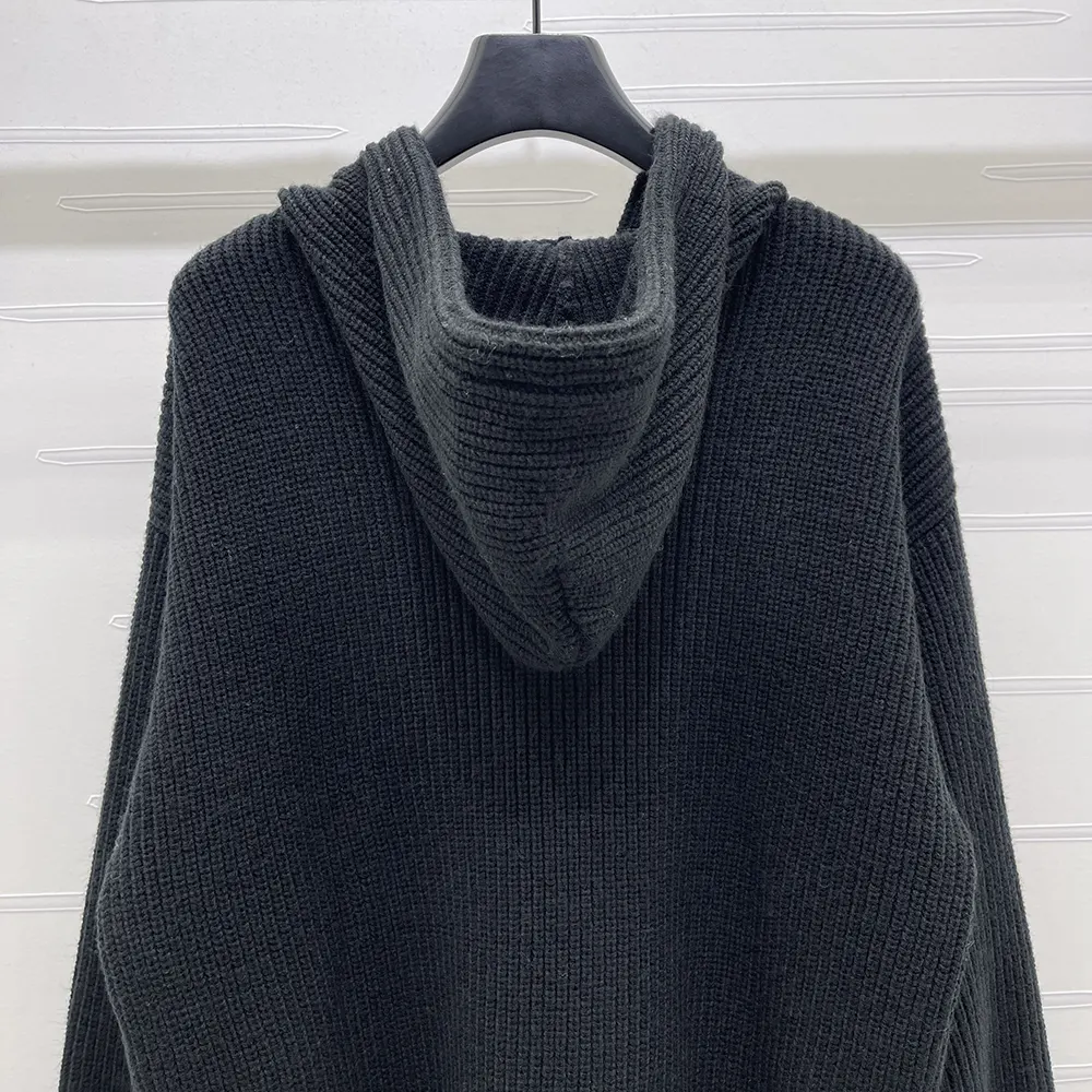 Celine Women Hooded Cardigan in Ribbed Wool-Black - image 7