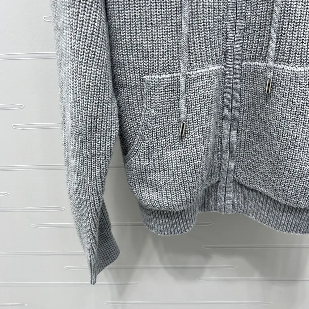 Celine Women Hooded Cardigan In Ribbed Wool-Grey - image 9