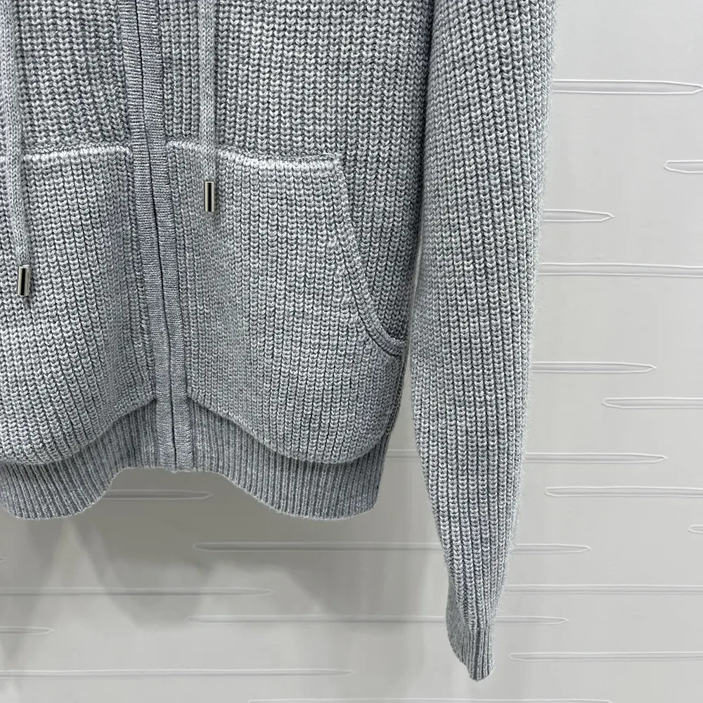 Celine Women Hooded Cardigan In Ribbed Wool-Grey - image 7
