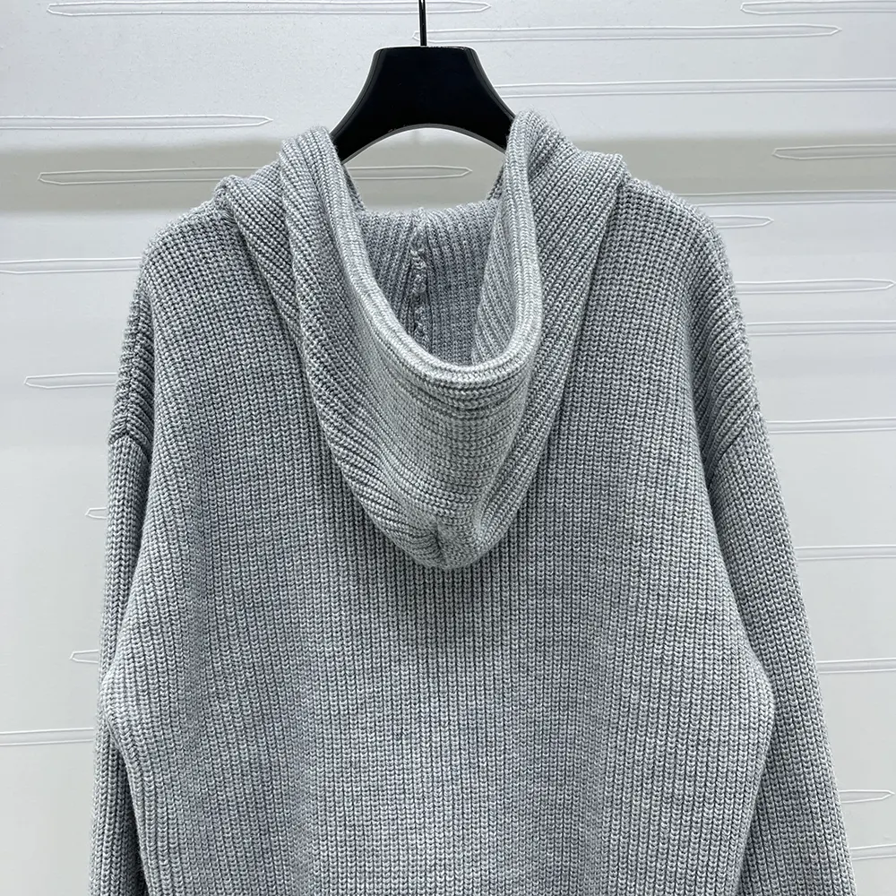 Celine Women Hooded Cardigan In Ribbed Wool-Grey - image 6