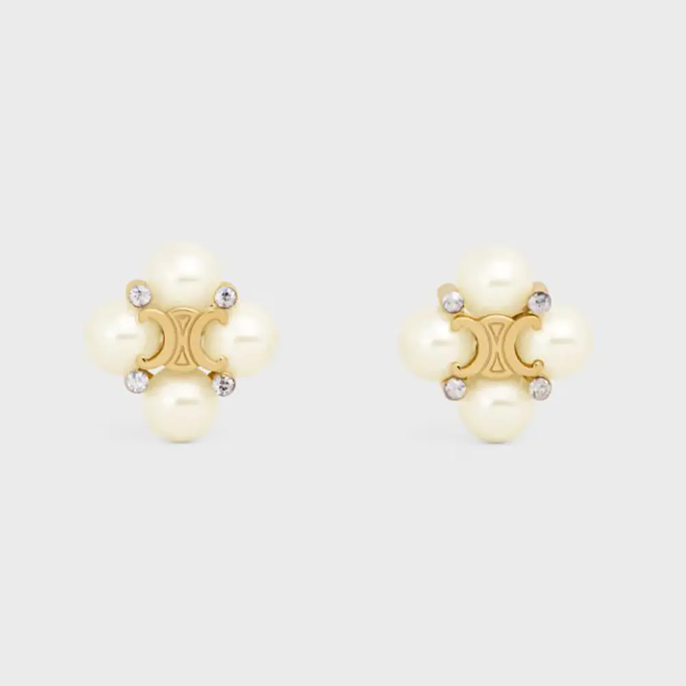 Front view of Celine Women Les Perles Celine Studs gold finish