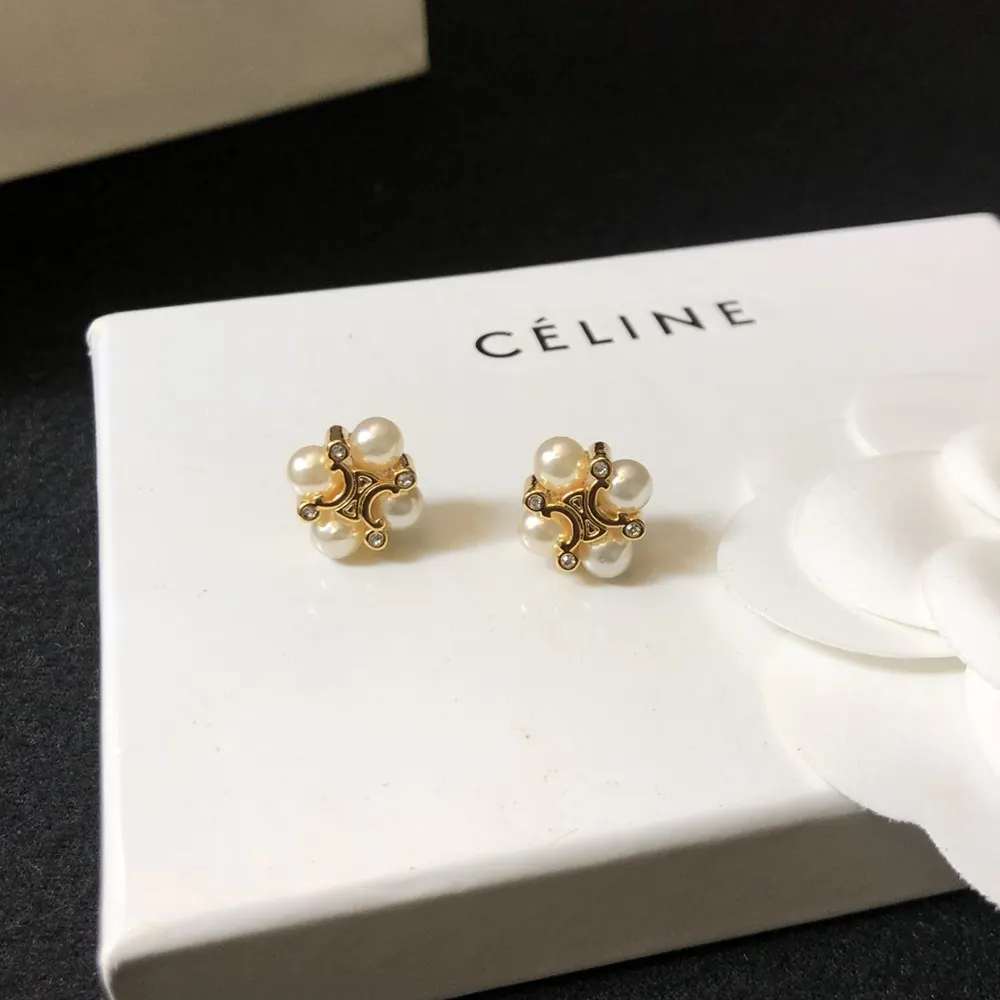 Celine Women Les Perles Celine Studs in Strass esin Pearls and Brass with Gold Finish - image 6
