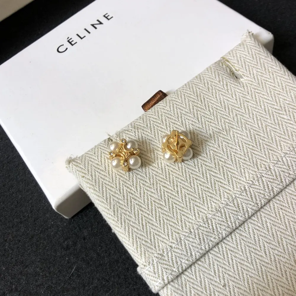 Celine Women Les Perles Celine Studs in Strass esin Pearls and Brass with Gold Finish - image 5