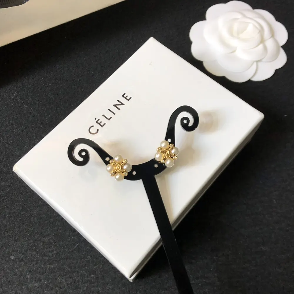 Celine Women Les Perles Celine Studs in Strass esin Pearls and Brass with Gold Finish - image 8