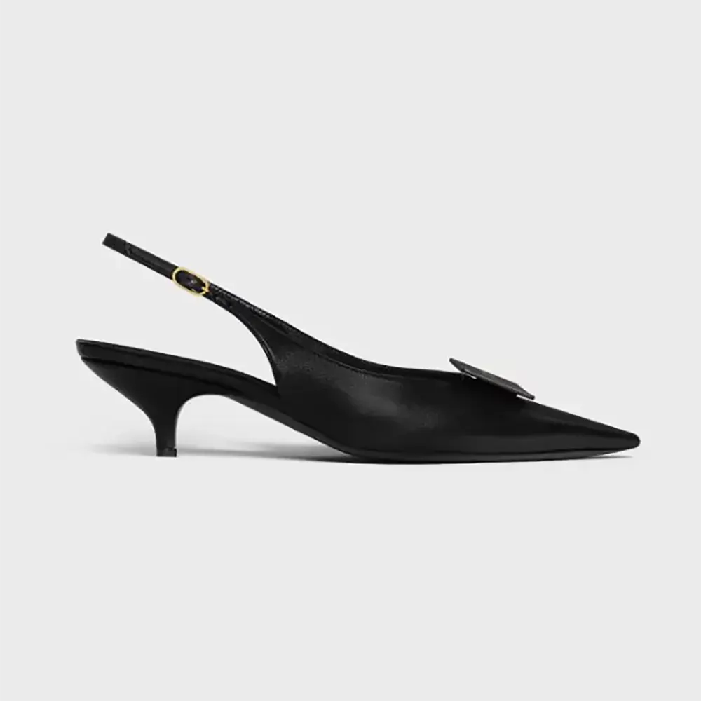 Side angle of Celine Women Signature-Slingback With Label In Lambskin-Black