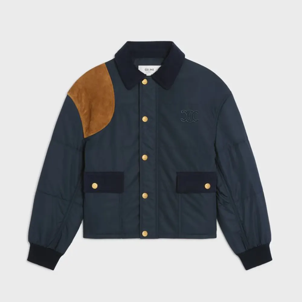 Front view of Celine Men Triomphe Jacket in navy nylon