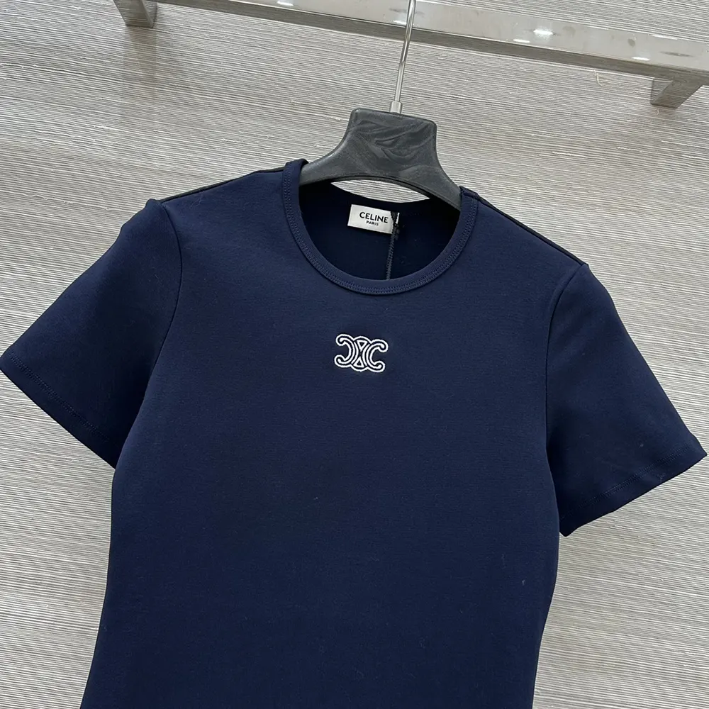 Celine Women Triomphe T-Shirt In Ribbed Cotton Jersey-Navy - image 4