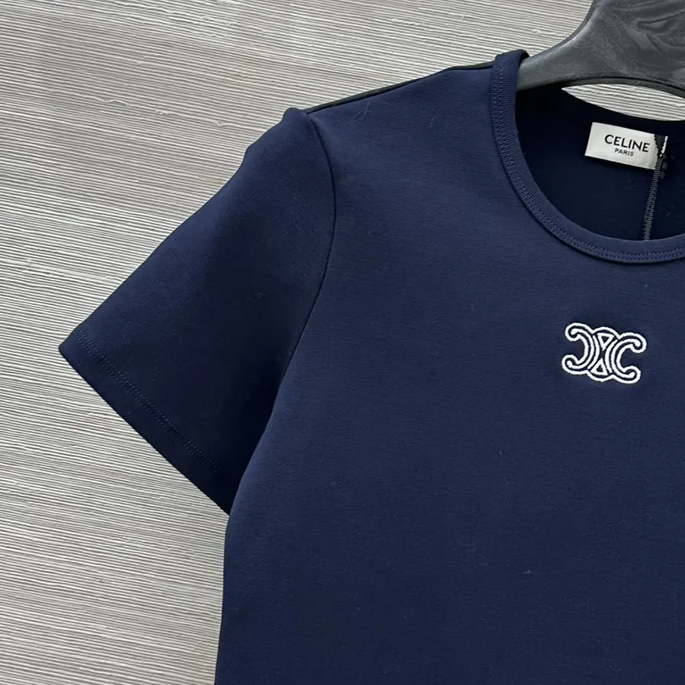 Celine Women Triomphe T-Shirt In Ribbed Cotton Jersey-Navy - image 7