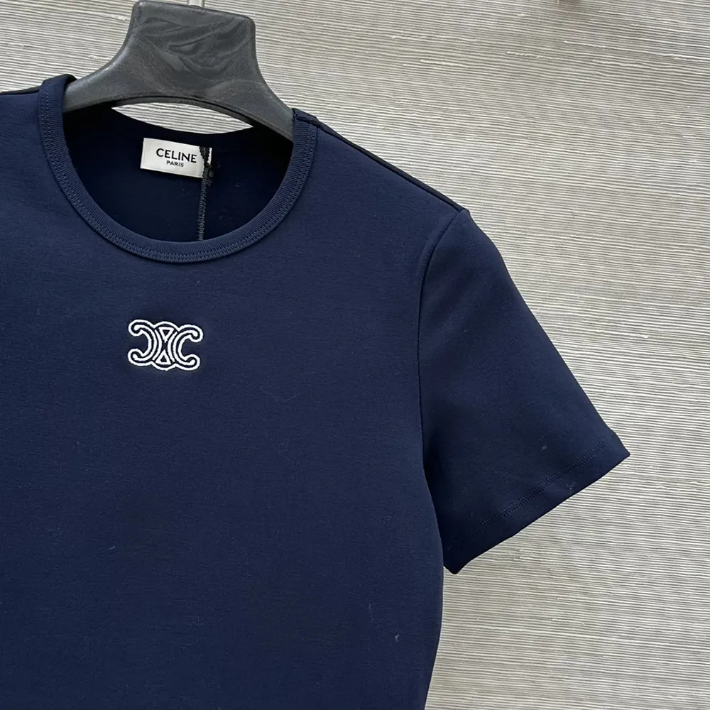 Celine Women Triomphe T-Shirt In Ribbed Cotton Jersey-Navy - image 6