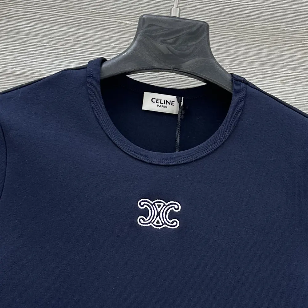Celine Women Triomphe T-Shirt In Ribbed Cotton Jersey-Navy - image 5