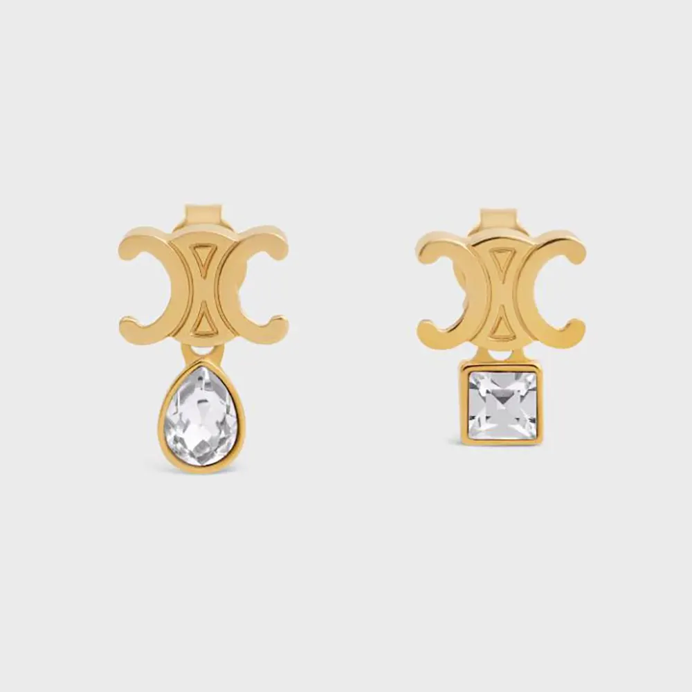 Front view of Celine Women Triomphe Twinkle Earrings in gold finish