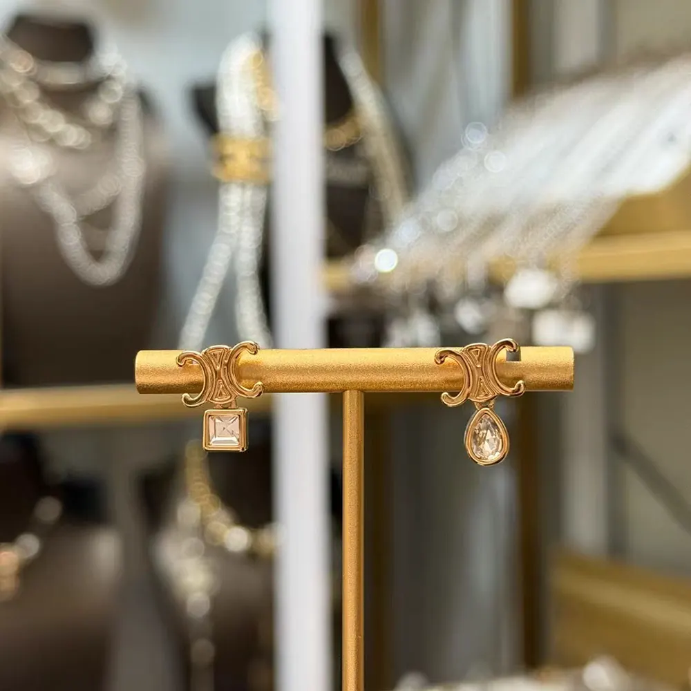 Celine Women Triomphe Twinkle Earrings in Strass and Brass with Gold Finish - image 7