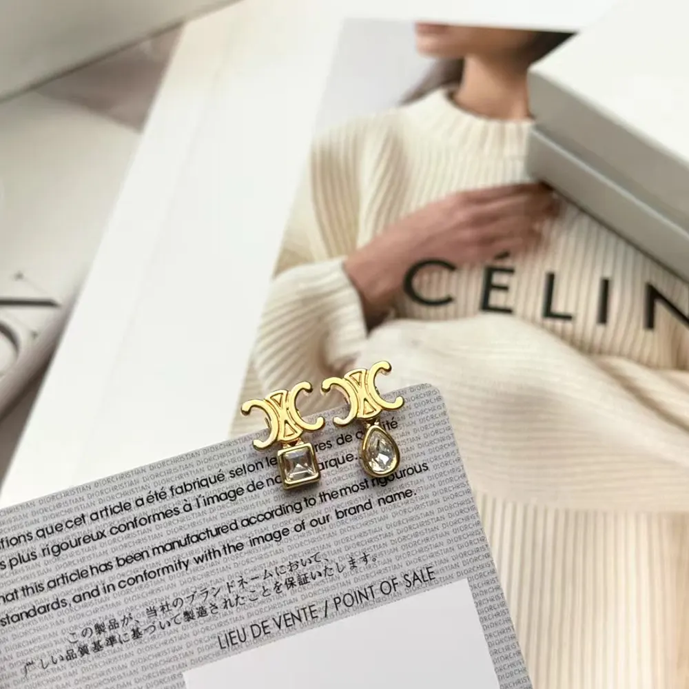 Celine Women Triomphe Twinkle Earrings in Strass and Brass with Gold Finish - image 6