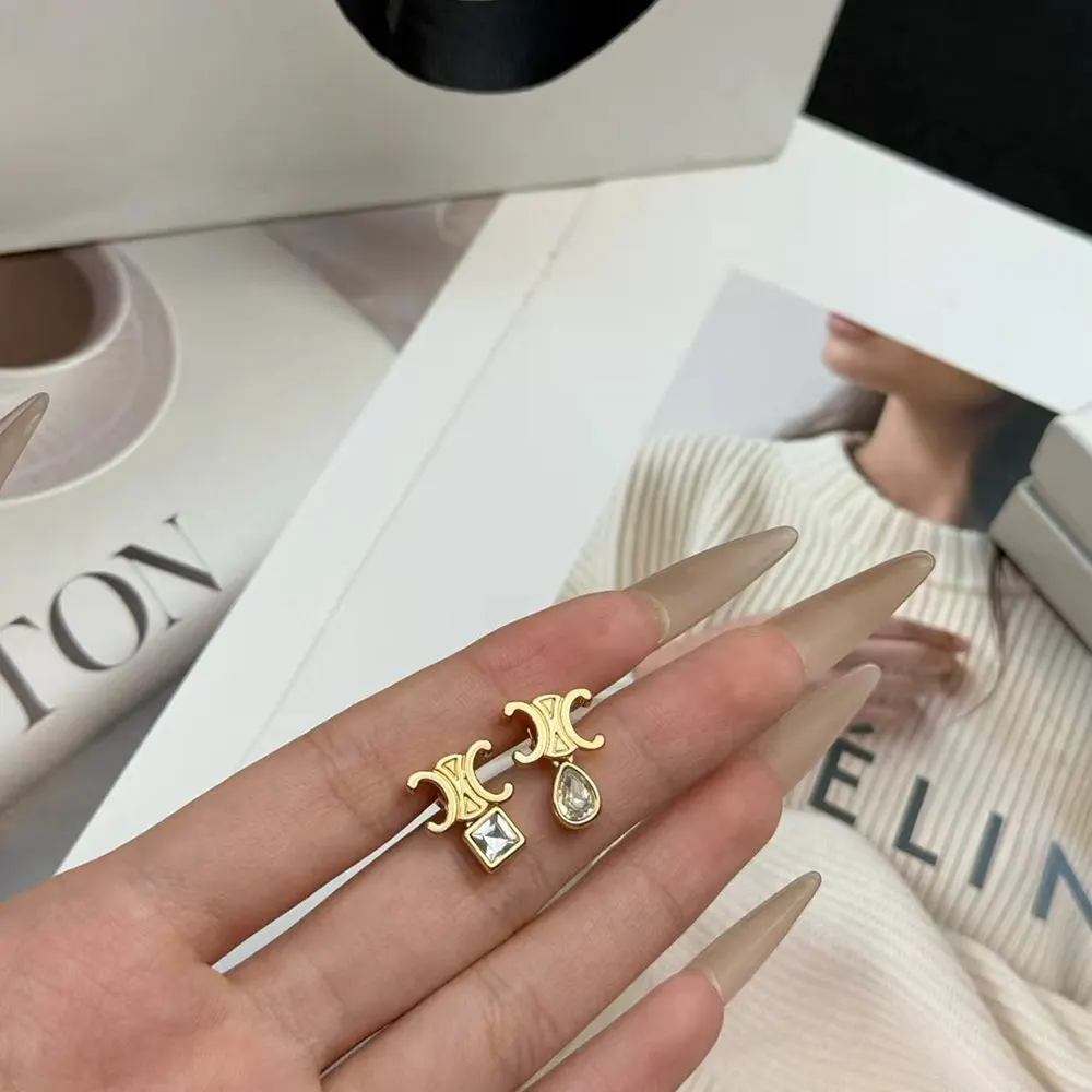 Celine Women Triomphe Twinkle Earrings in Strass and Brass with Gold Finish - image 4