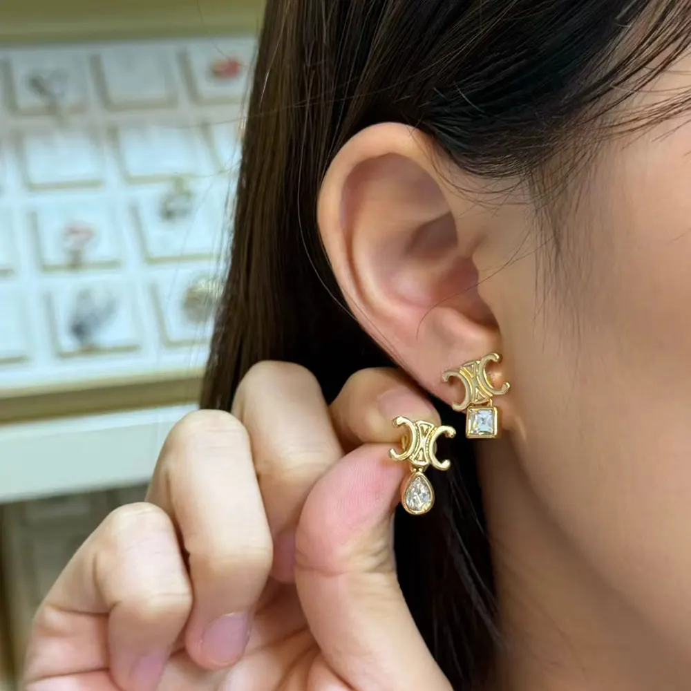 Celine Women Triomphe Twinkle Earrings in Strass and Brass with Gold Finish - image 9