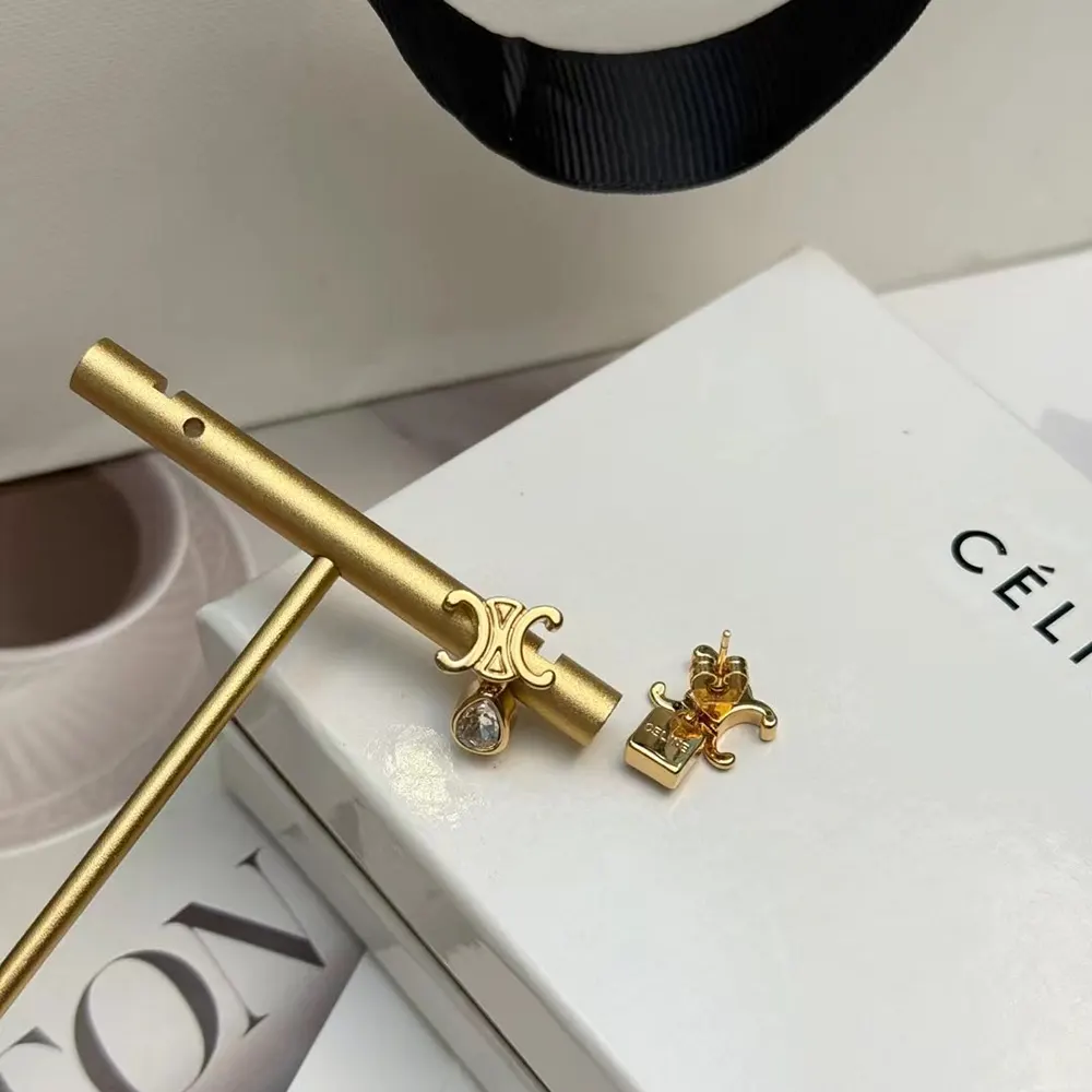 Celine Women Triomphe Twinkle Earrings in Strass and Brass with Gold Finish - image 5