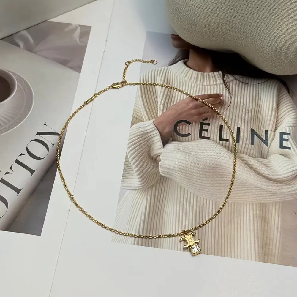 Close-up of strass crystals on Celine Women Triomphe Twinkle Necklace