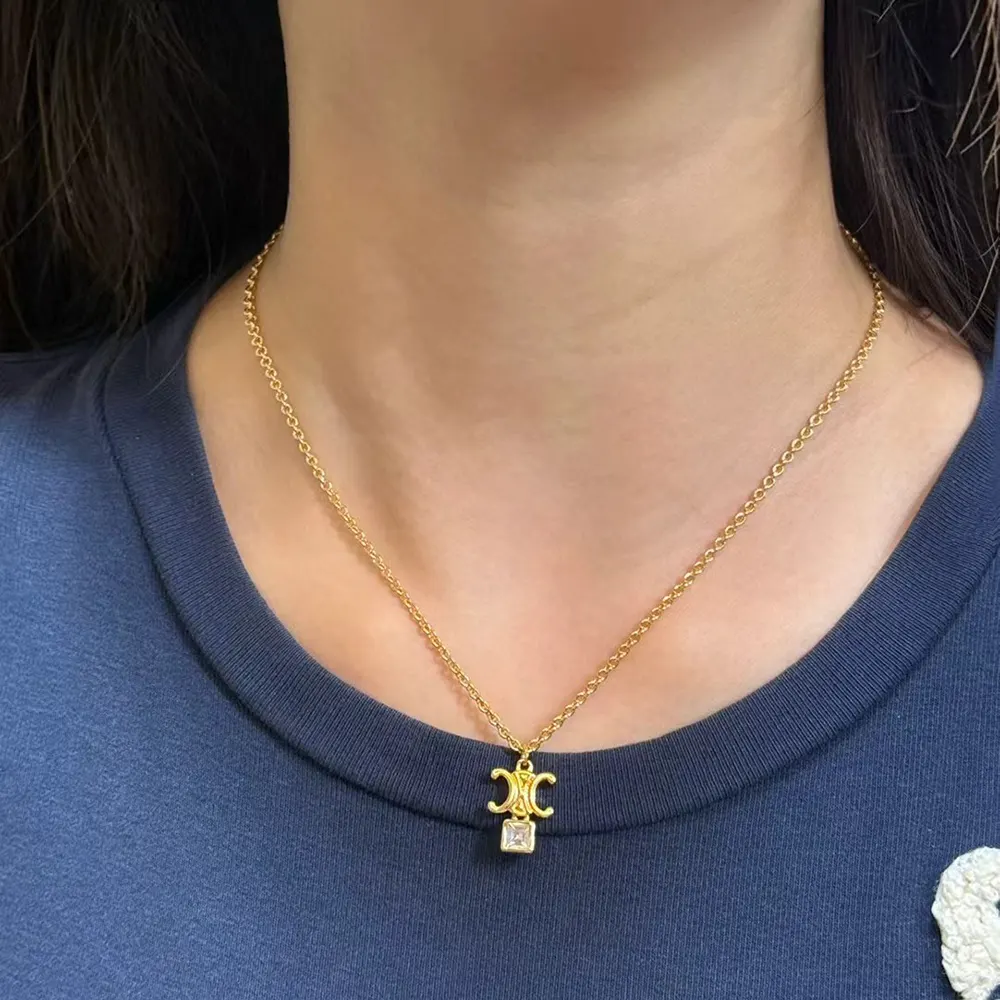 Celine Women Triomphe Twinkle Necklace in Strass and Brass with Gold Finish - image 9