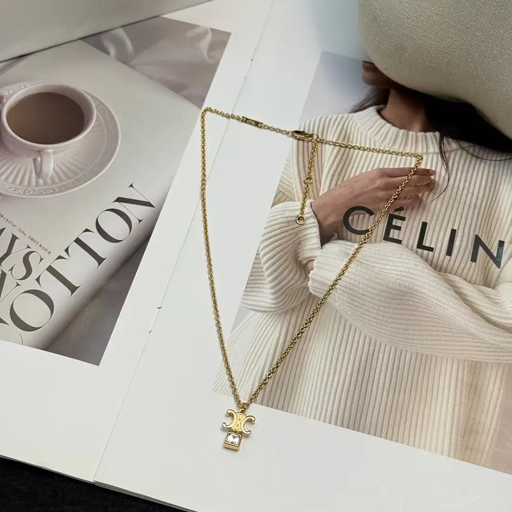 Celine Women Triomphe Twinkle Necklace in Strass and Brass with Gold Finish - image 4