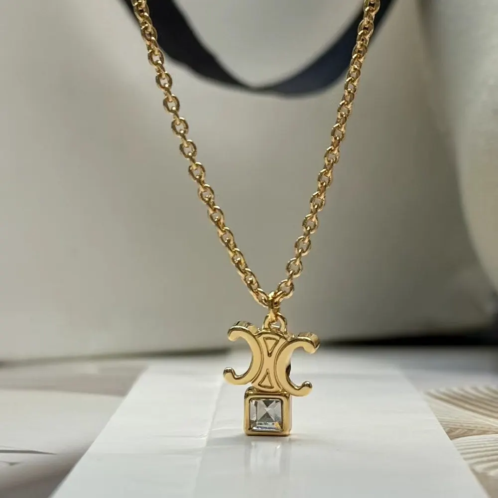 Celine Women Triomphe Twinkle Necklace in Strass and Brass with Gold Finish - image 5