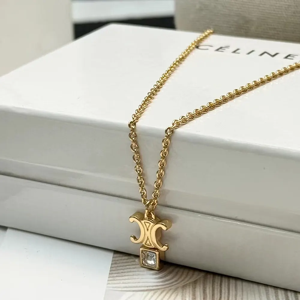 Celine Women Triomphe Twinkle Necklace in Strass and Brass with Gold Finish - image 6