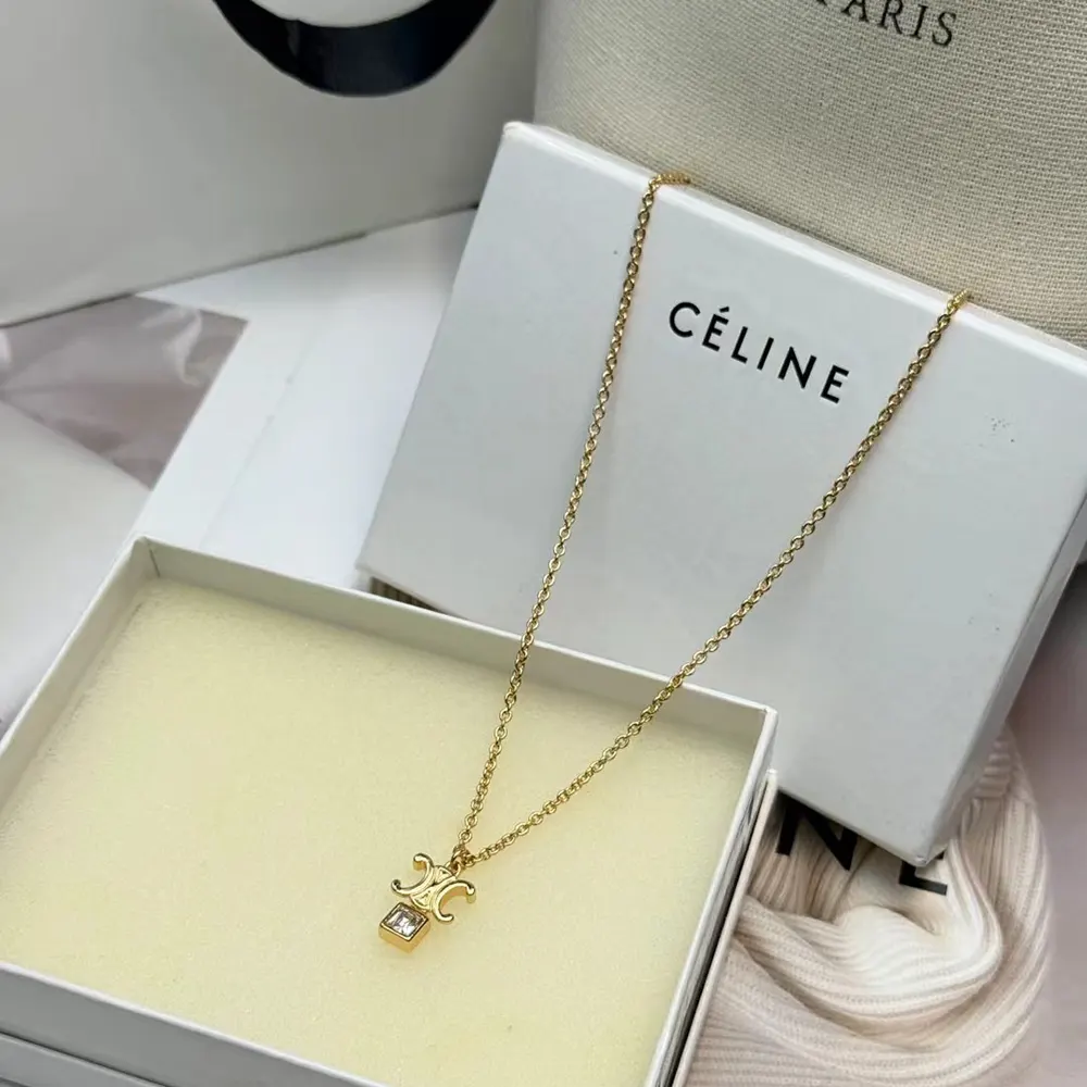 Side angle showing clasp detail of Celine Women Triomphe Twinkle Necklace