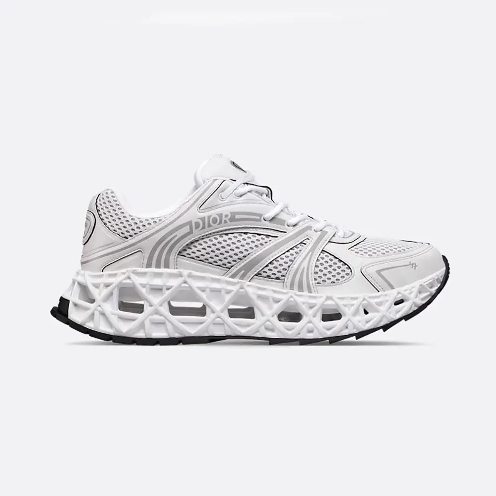 Side view of Dior Men B35 NXXT Sneaker white technical fabric and mesh