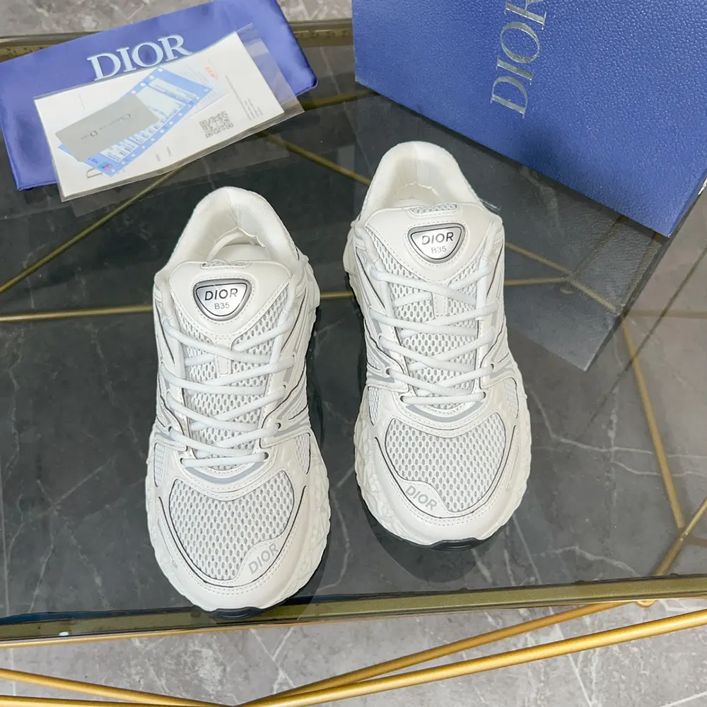 Close-up of lace-up closure on Dior Men B35 NXXT Sneaker white sneaker