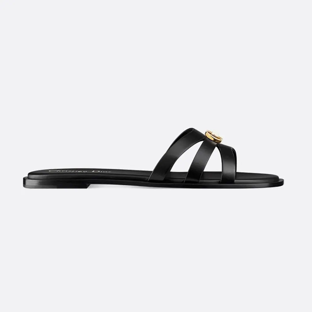 Side angle of Dior Women 30M Slide Black Calfskin sandal