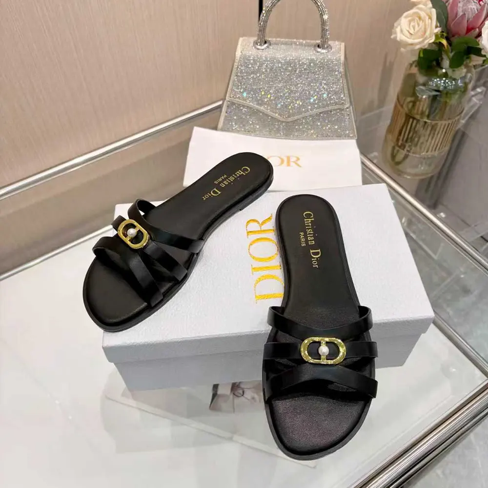 Top view of Dior Women 30M Slide Black Calfskin sandal