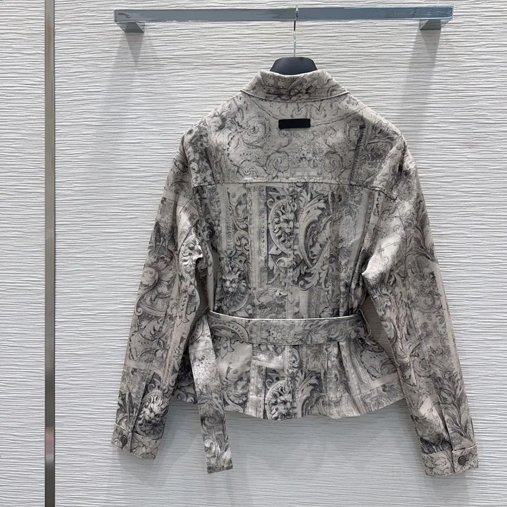 Side profile showing tailored silhouette of Dior Women Belted Jacket Beige