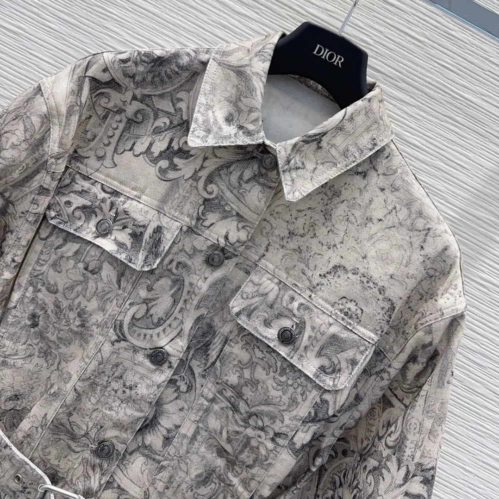 Dior Women Belted Jacket Beige Dior Barocco Cotton-Linen Denim - image 4