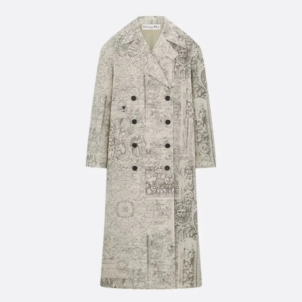 Front view of Dior Women Coat Beige Dior Barocco Cotton Mohair and Wool Blend