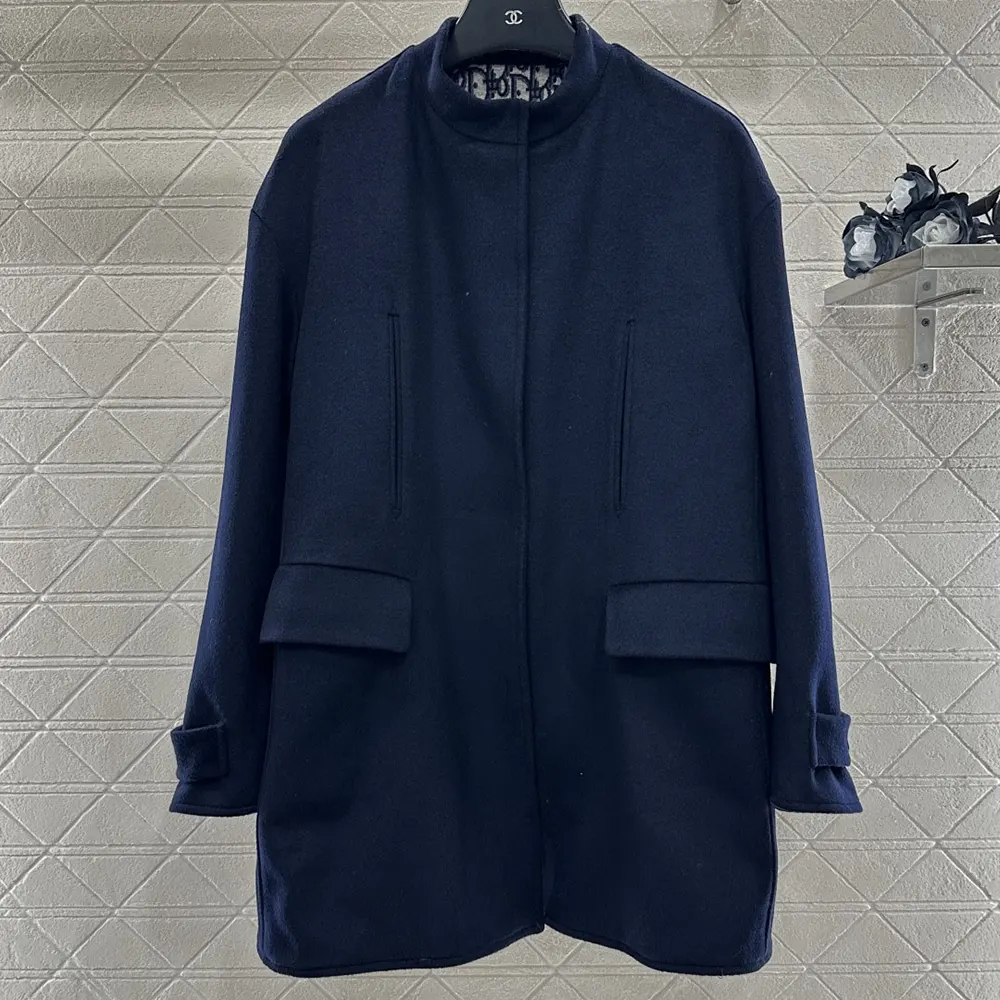 Dior Women Coat with Scarf Collar Navy Blue Double-Sided Virgin Wool and Silk - image 5