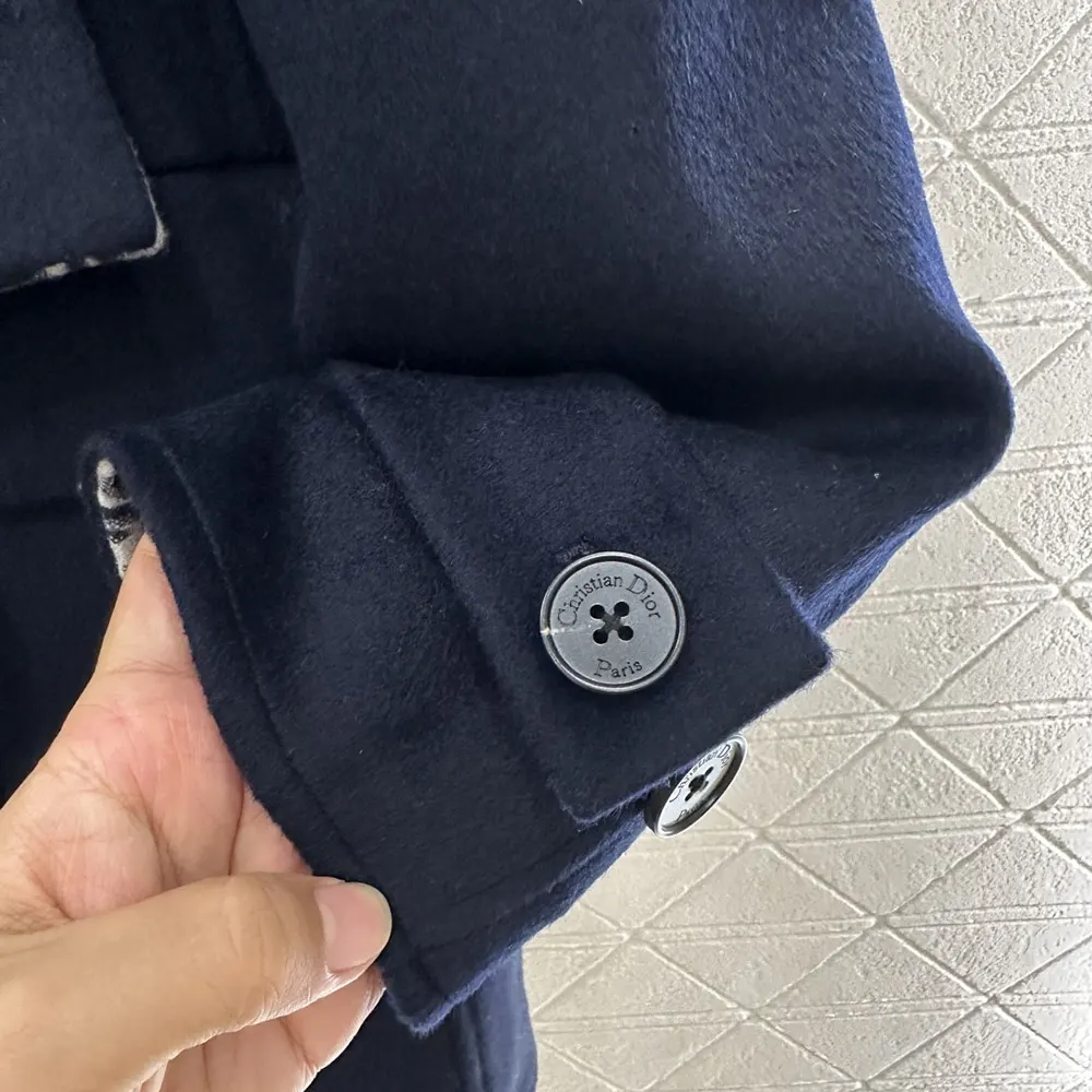 Dior Women Coat with Scarf Collar Navy Blue Double-Sided Virgin Wool and Silk - image 8