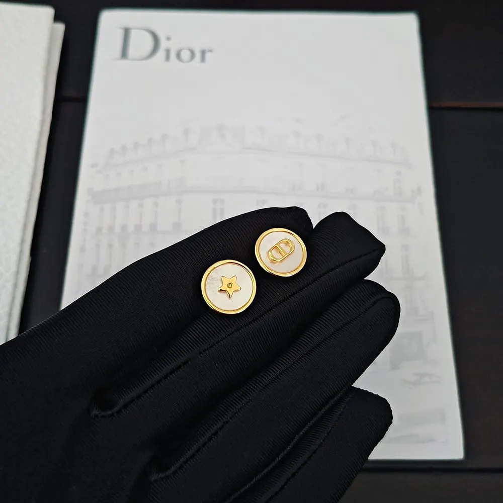 Dior Women D-Luck Stud Earrings Gold-Finish Metal and White Mother-of-Pearl - image 5
