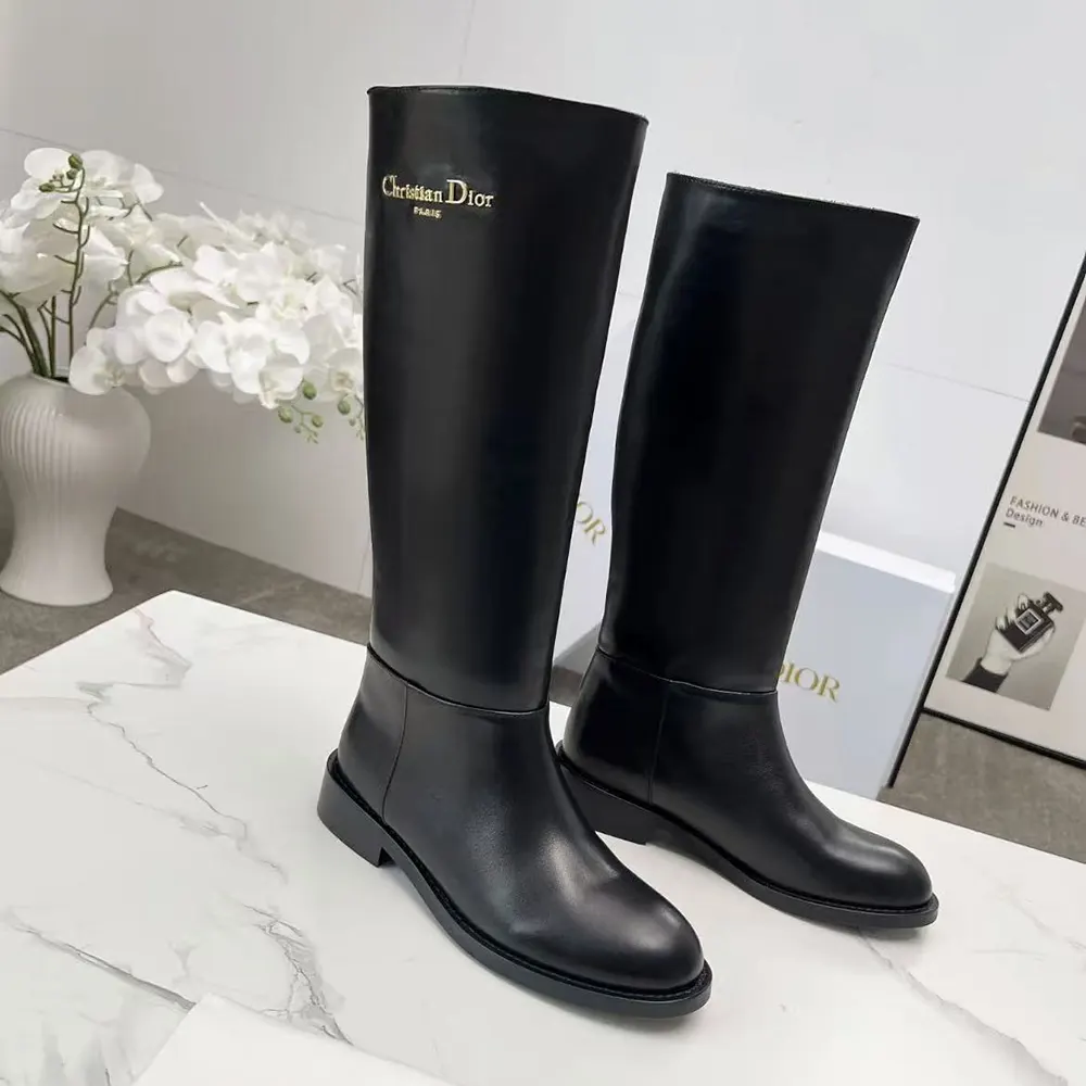 Close-up of silver Dior hardware on black calfskin D-Town Boot