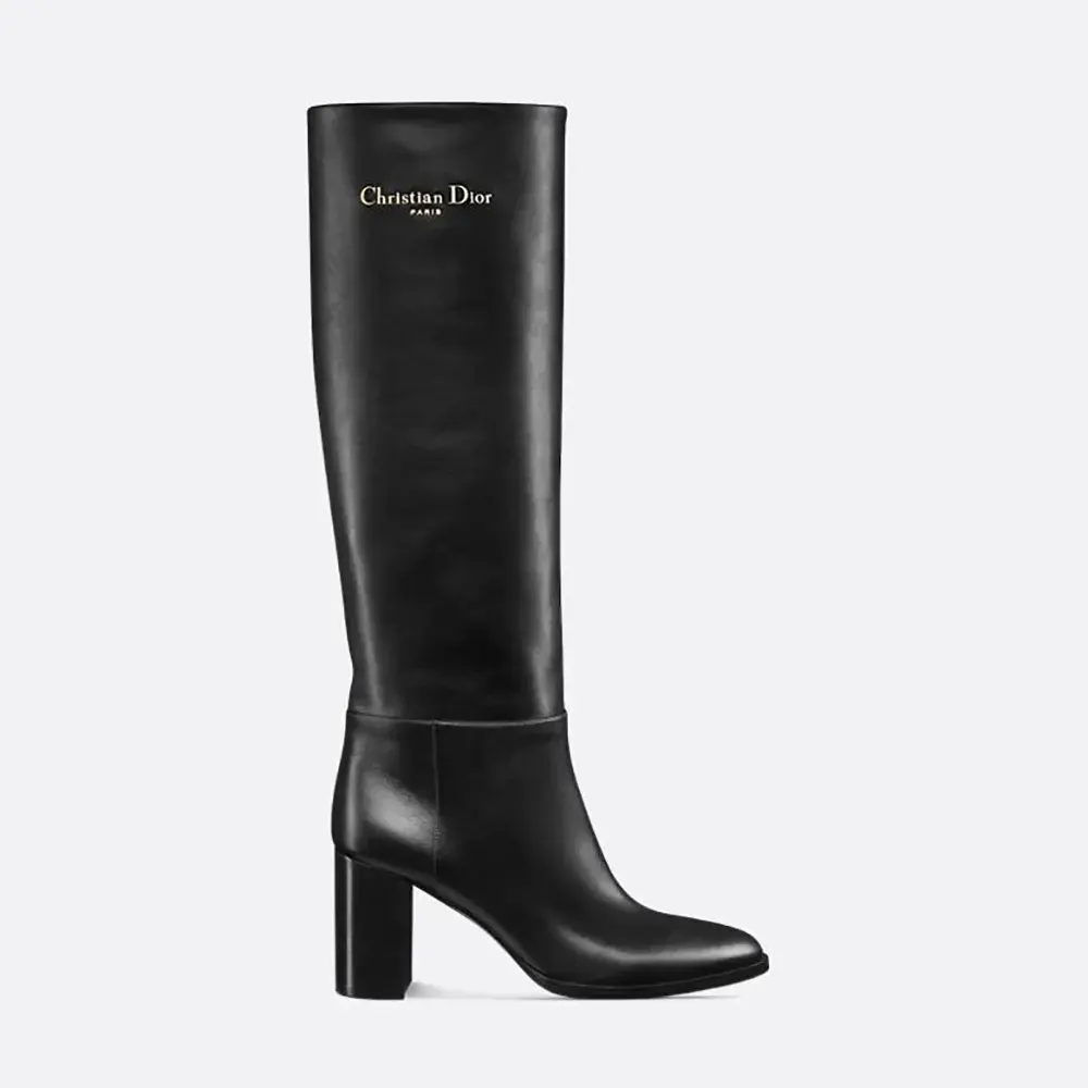 Side profile of Dior Women D-Town Heeled Boot Black Supple Calfskin