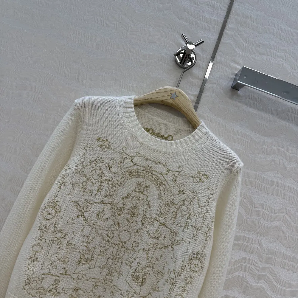 Dior Women Embroidered Sweater Ecru Cashmere Knit with Gold-Tone Dioresque Stella Motif - image 4