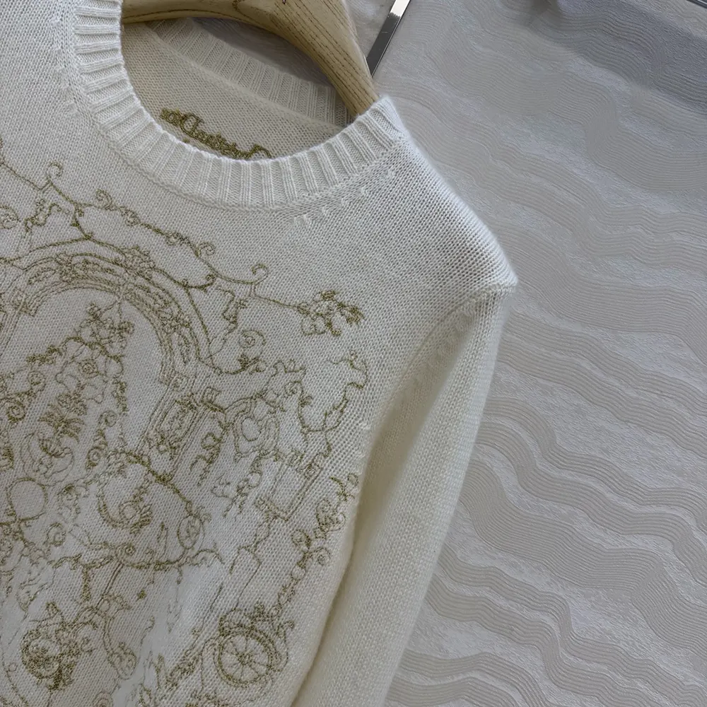Dior Women Embroidered Sweater Ecru Cashmere Knit with Gold-Tone Dioresque Stella Motif - image 5
