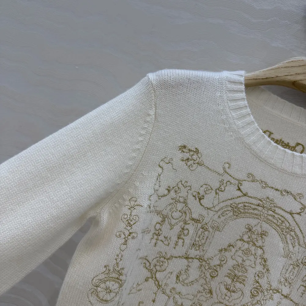 Dior Women Embroidered Sweater Ecru Cashmere Knit with Gold-Tone Dioresque Stella Motif - image 6