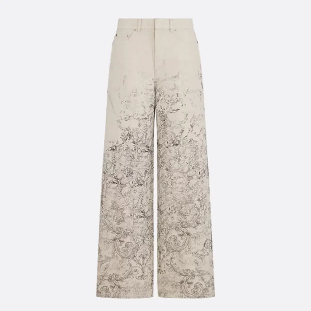 Front view of Dior Women Flared Jeans Beige Dior Barocco Cotton-Linen Denim