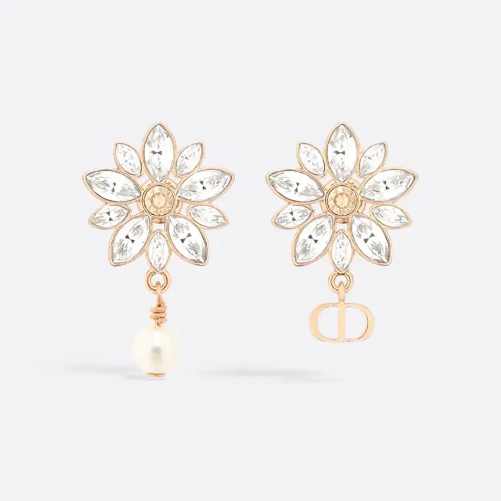Front view of Dior Women Fleur de Glace Earrings pale gold finish
