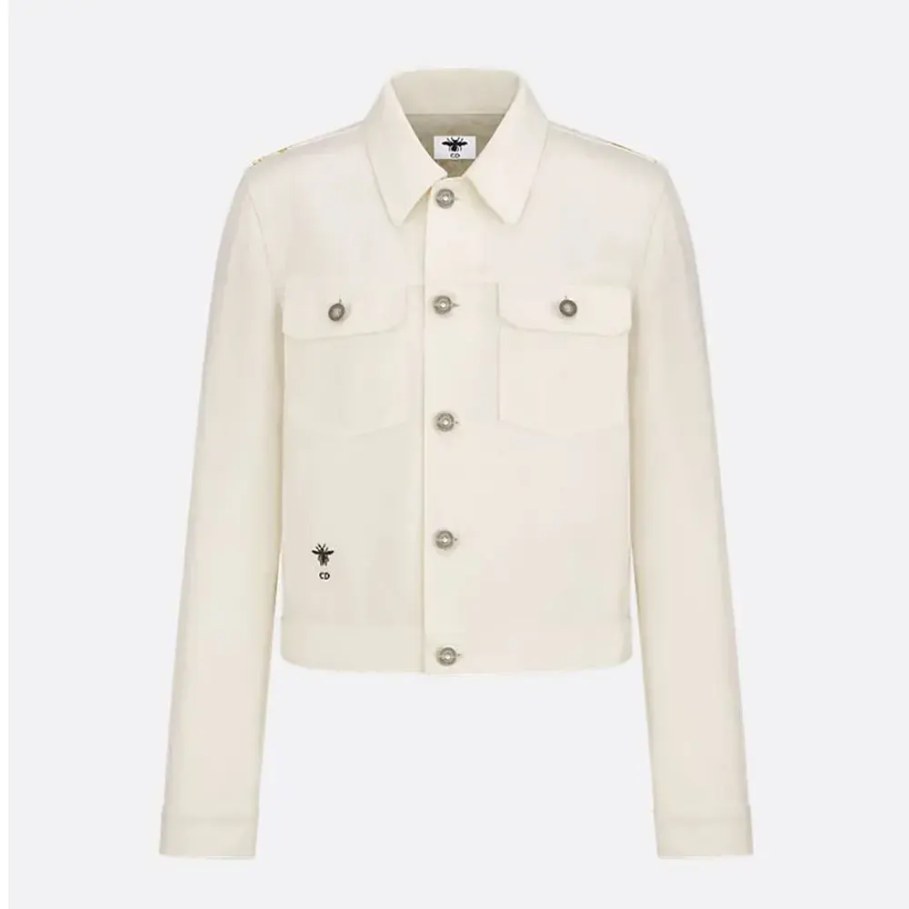 Front view of Dior Men Jacket Ecru Cotton Denim with gold-tone motif