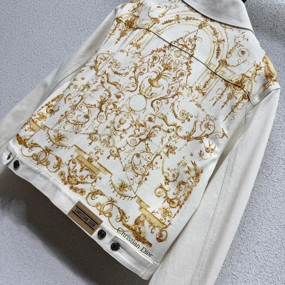 Dior Men Jacket Ecru Cotton Denim with Gold-Tone Dioresque Stella Motif - image 6