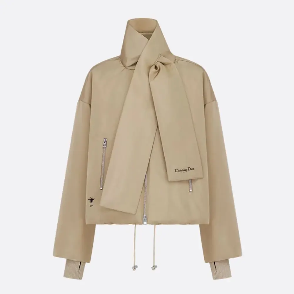 Front view Dior Women Jacket with Scarf Collar Beige Padded Silk Faille